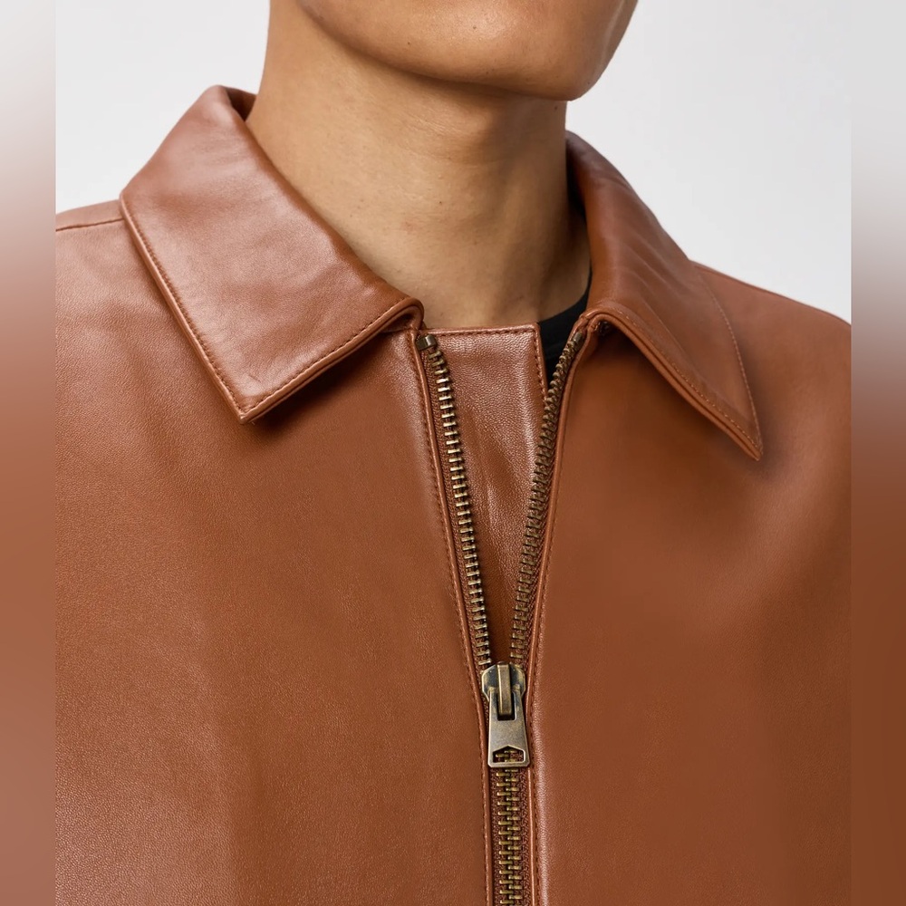 Quince Men 100% Leather Harrington Jacket Dark‎ Cognac Brown XL - Picture 6 of 11